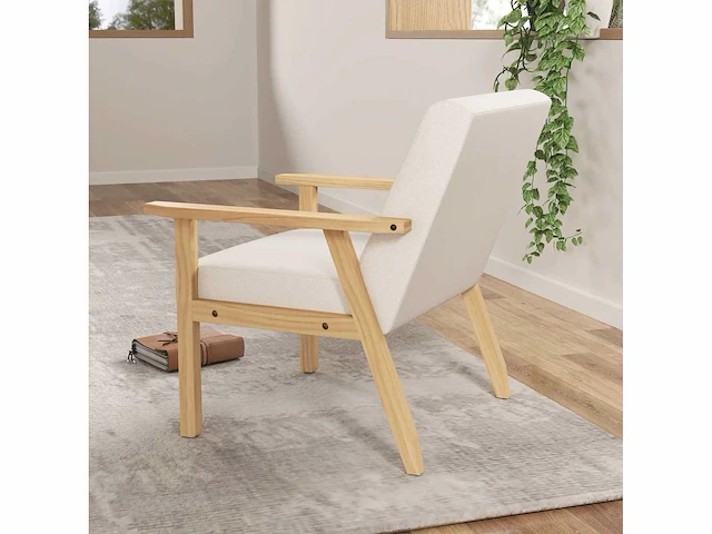 Bekleedde fauteuil met armleuningen, linnen look eetkamer - afbeelding 4 van  5