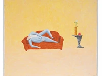 Benoît van innis (1960-2024), 'man op canapé', 2002, oil on canvas 46 x 55 cm. (18.10 x 21.64 in.) - afbeelding 2 van  6