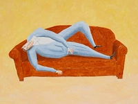 Benoît van innis (1960-2024), 'man op canapé', 2002, oil on canvas 46 x 55 cm. (18.10 x 21.64 in.) - afbeelding 5 van  6