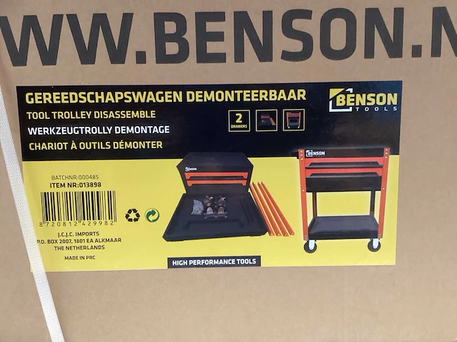 Benson tools gereedschapswagen demonteerbaar / tool trolley - 2 laden - oranje/zwart - afbeelding 3 van  4