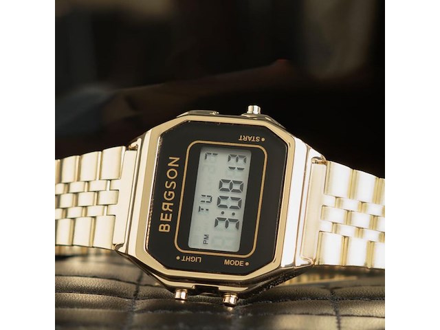 Bergson retro horloge unisex goud 34mm - afbeelding 3 van  3
