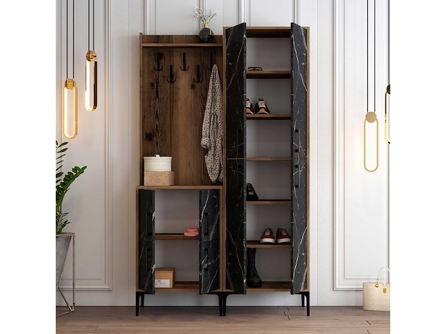 Berlin ba kapstok | 100% melamine | walnoot, zwart - afbeelding 3 van  6