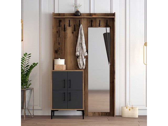Berlin bc kapstok | 100% melamine | walnoot, antraciet - afbeelding 1 van  6