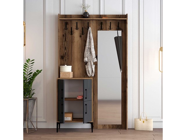 Berlin bc kapstok | 100% melamine | walnoot, antraciet - afbeelding 3 van  6