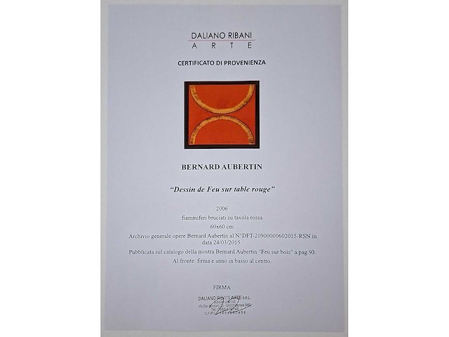 Bernard aubertin - dessin de feu sur table rouge - mixed media op paneel - 60x60 cm - afbeelding 3 van  9