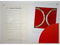 Bernard aubertin - dessin de feu sur table rouge - mixed media op paneel - 60x60 cm - afbeelding 4 van  9