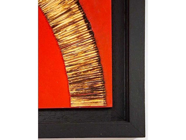 Bernard aubertin - dessin de feu sur table rouge - mixed media op paneel - 60x60 cm - afbeelding 6 van  9