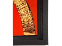 Bernard aubertin - dessin de feu sur table rouge - mixed media op paneel - 60x60 cm - afbeelding 6 van  9