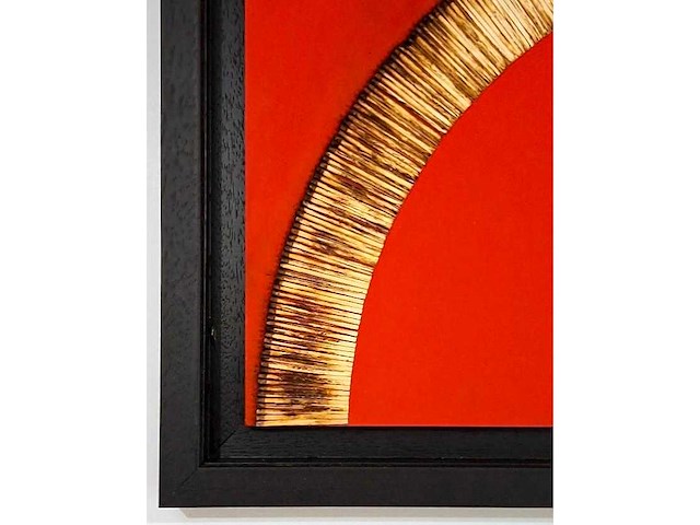Bernard aubertin - dessin de feu sur table rouge - mixed media op paneel - 60x60 cm - afbeelding 7 van  9