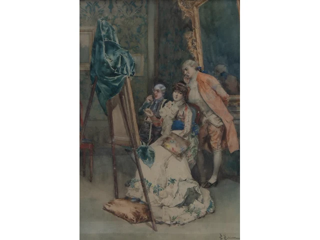 Bernard louis borione (1865-?), the art lovers, pastel on paper 52 x 35 cm. (20.46 x 13.77 in.), frame: 79 x 60 cm. (31.10 x 23.62 in.) - afbeelding 1 van  8
