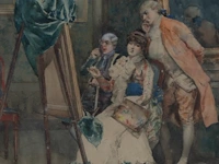 Bernard louis borione (1865-?), the art lovers, pastel on paper 52 x 35 cm. (20.46 x 13.77 in.), frame: 79 x 60 cm. (31.10 x 23.62 in.)