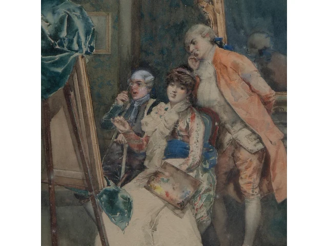 Bernard louis borione (1865-?), the art lovers, pastel on paper 52 x 35 cm. (20.46 x 13.77 in.), frame: 79 x 60 cm. (31.10 x 23.62 in.) - afbeelding 5 van  8