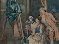Bernard louis borione (1865-?), the art lovers, pastel on paper 52 x 35 cm. (20.46 x 13.77 in.), frame: 79 x 60 cm. (31.10 x 23.62 in.) - afbeelding 6 van  8