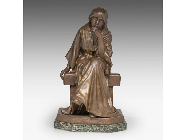 Bertolini clemente (1889-1952), 'pensive', patinated bronze on a vert de mer marble base the bronze: 50 cm. (19.67 in.), with marble base: 53 cm. (20.87 in.) - afbeelding 1 van  9