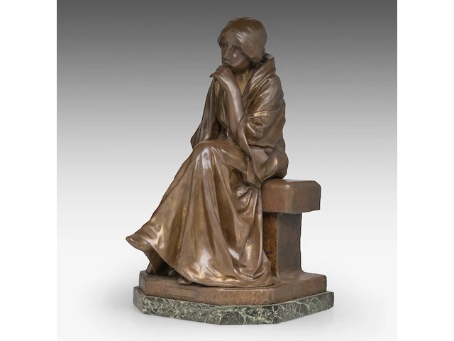 Bertolini clemente (1889-1952), 'pensive', patinated bronze on a vert de mer marble base the bronze: 50 cm. (19.67 in.), with marble base: 53 cm. (20.87 in.) - afbeelding 2 van  9