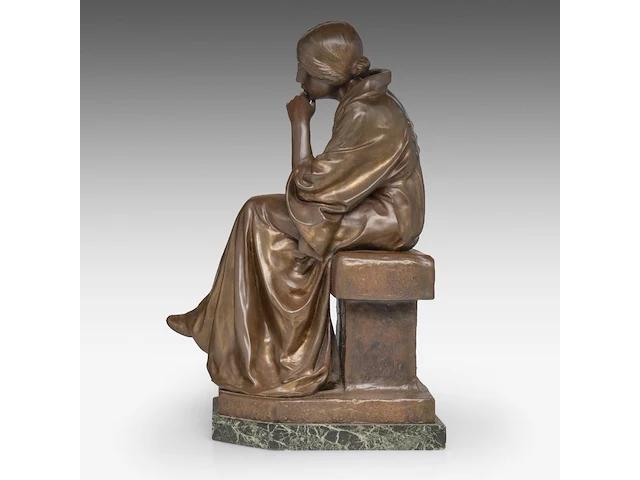 Bertolini clemente (1889-1952), 'pensive', patinated bronze on a vert de mer marble base the bronze: 50 cm. (19.67 in.), with marble base: 53 cm. (20.87 in.) - afbeelding 3 van  9