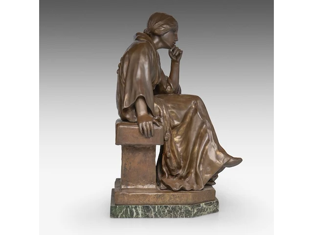 Bertolini clemente (1889-1952), 'pensive', patinated bronze on a vert de mer marble base the bronze: 50 cm. (19.67 in.), with marble base: 53 cm. (20.87 in.) - afbeelding 5 van  9