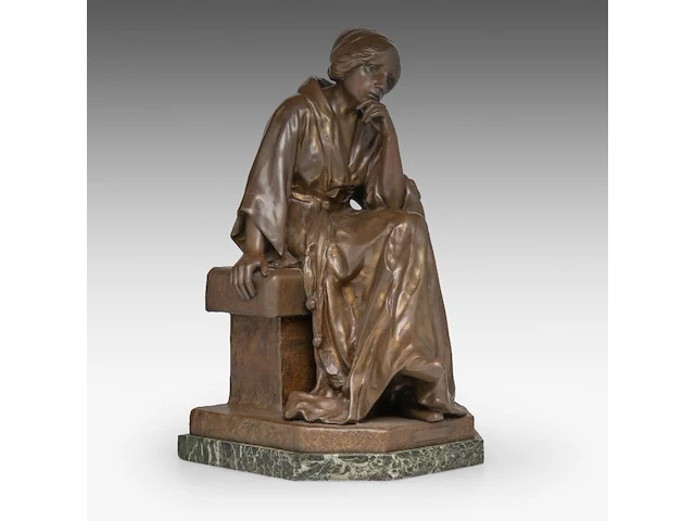 Bertolini clemente (1889-1952), 'pensive', patinated bronze on a vert de mer marble base the bronze: 50 cm. (19.67 in.), with marble base: 53 cm. (20.87 in.) - afbeelding 6 van  9