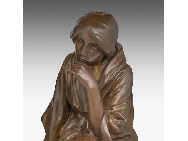 Bertolini clemente (1889-1952), 'pensive', patinated bronze on a vert de mer marble base the bronze: 50 cm. (19.67 in.), with marble base: 53 cm. (20.87 in.) - afbeelding 9 van  9