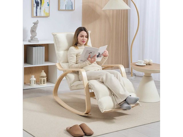 Bestoffeerde schommelstoel, ontspanningsstoel met armleuningen - afbeelding 2 van  7