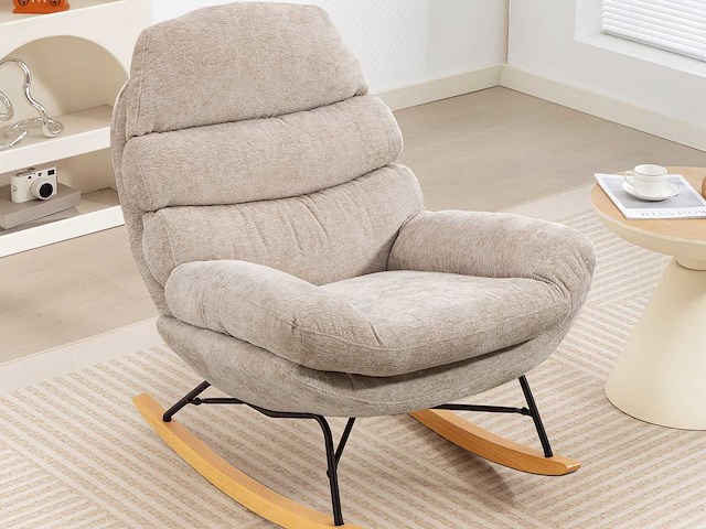 Bestoffeerde schommelstoel, stalen poten en houten glijbroeken, bruin - afbeelding 1 van  11