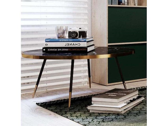 Bethan gray ronde salontafel in zwart marmer - 100 cm diameter blad en messing constructie - afbeelding 4 van  7