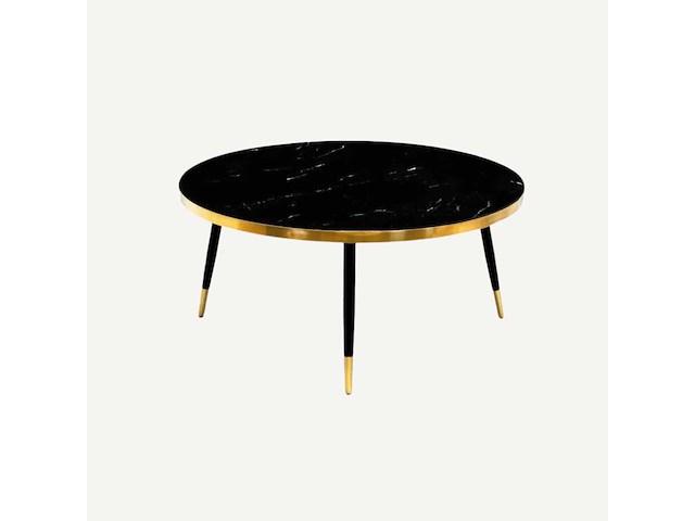 Bethan gray ronde salontafel in zwart marmer - 100 cm diameter blad en messing constructie - afbeelding 1 van  6