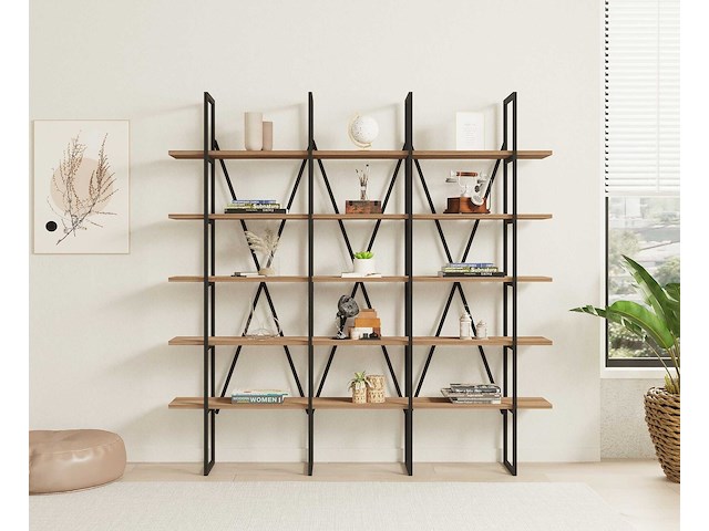 Beylerbeyi boekenplank | 100% melamine | zwart, atlantisch grenen - afbeelding 2 van  4