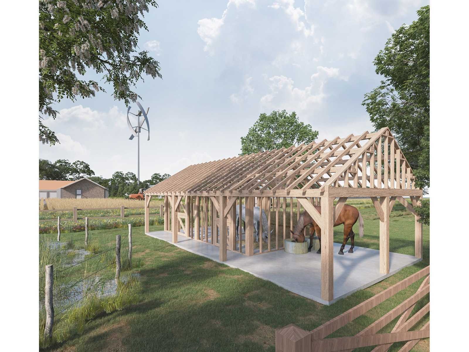 Bezorgveiling van douglas, fijnspar en eiken bijgebouwen, chalets, carports, poolhouses en paardenstallen.