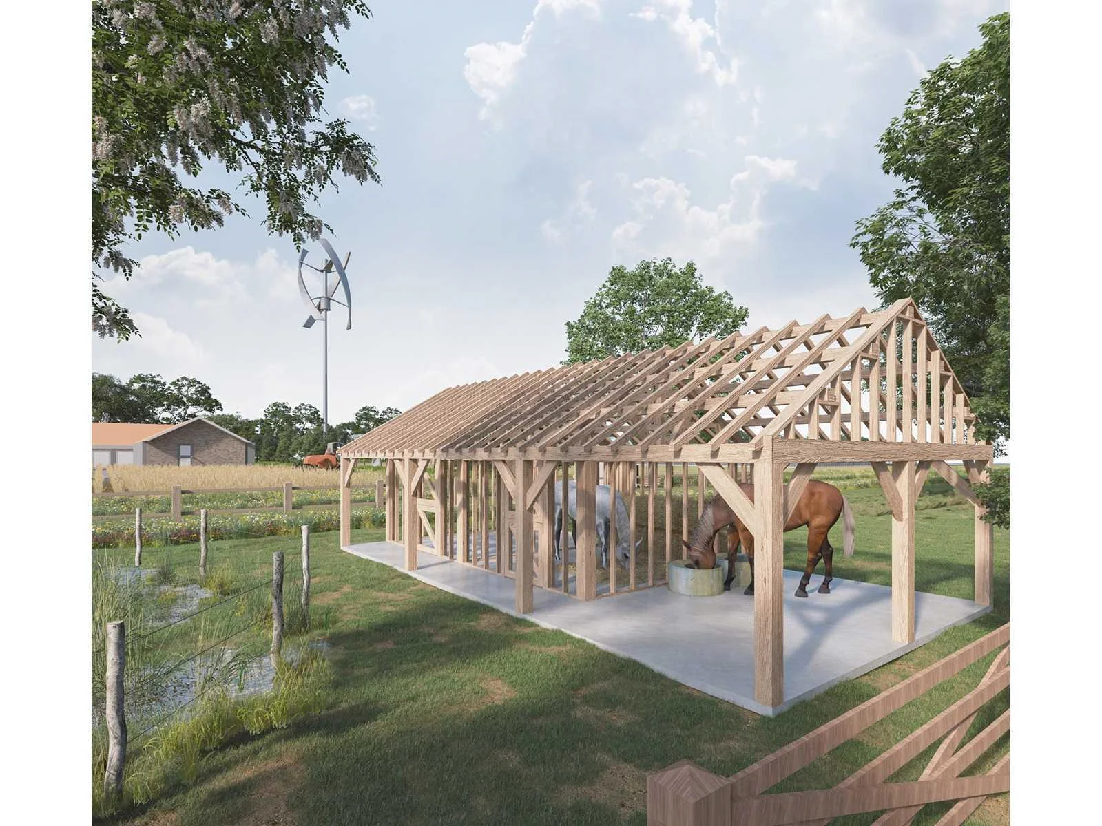 Bezorgveiling van douglas, fijnspar en eiken bijgebouwen, chalets, carports, poolhouses en paardenstallen.