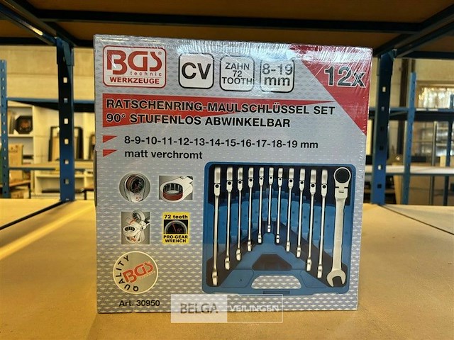 Bgs ringratelsleutelset met flexibele kop 12-delig - afbeelding 1 van  3