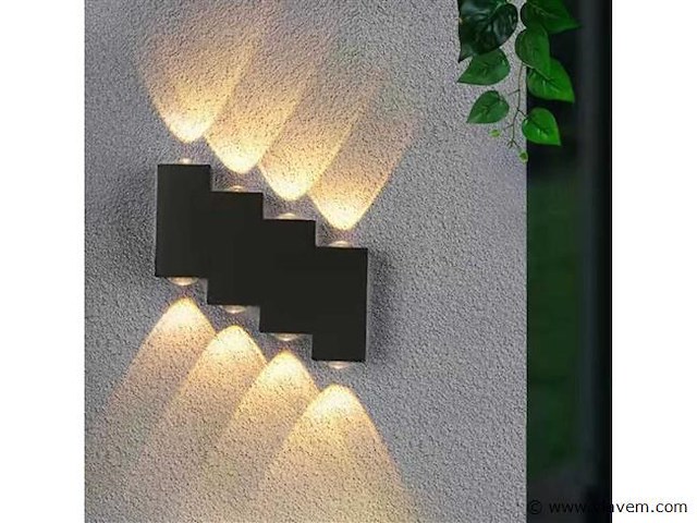 Bidirectionele led wandlamp sw 45.4 . 8w . ip54 . zwart (x8) - afbeelding 2 van  3