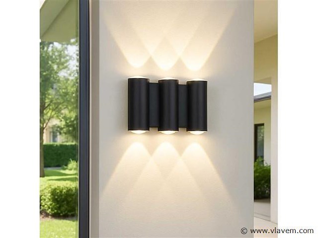 Bidirectionele led wandlamp sw-47-3 _ 6w _ ip54 _ zwart (4x) - afbeelding 1 van  3