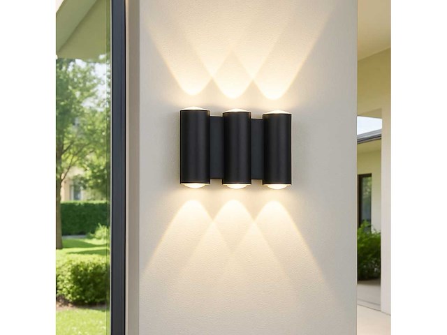 Bidirectionele led wandlamp sw-47-3 _ 6w _ ip54 _ zwart (8x) - afbeelding 1 van  3