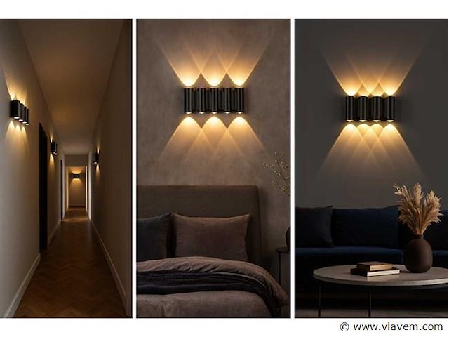 Bidirectionele led wandlamp sw-47-4 – 8w – ip54 – zwart (x8) - afbeelding 2 van  4