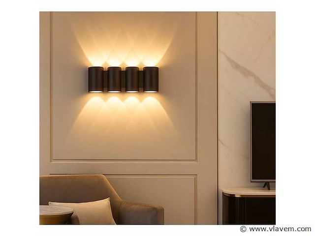 Bidirectionele led wandlamp sw-47-4 – 8w – ip54 – zwart (x8) - afbeelding 1 van  4