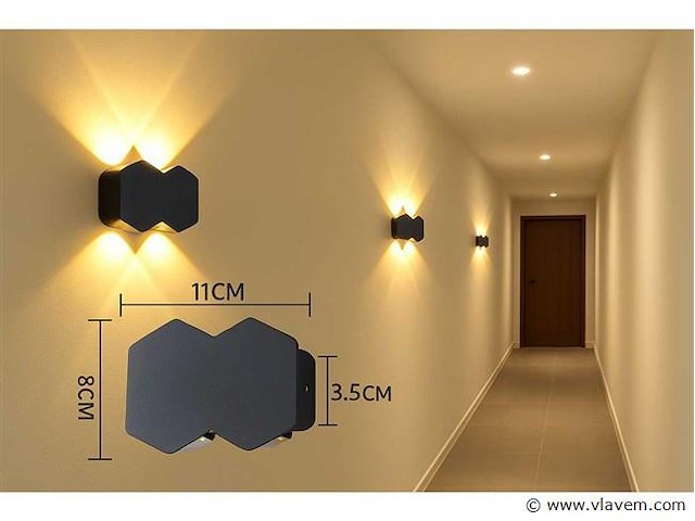 Bidirectionele led wandlamp sw-51-2 – 4w – ip54 – zwart (x5) - afbeelding 3 van  4