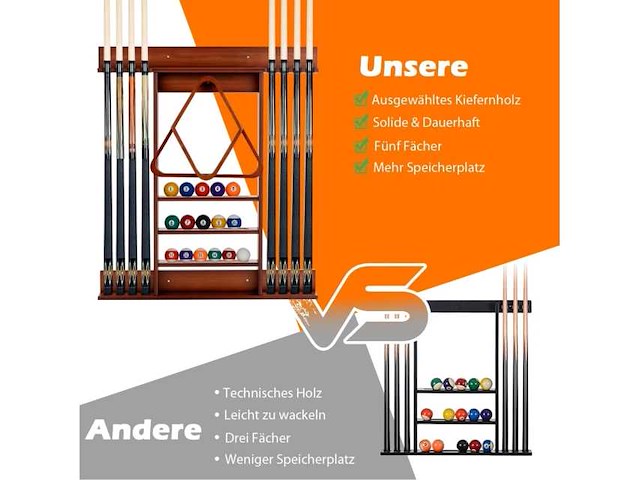 Biljartwandrek - bevat 8 keuen en 15 ballen - afbeelding 2 van  5