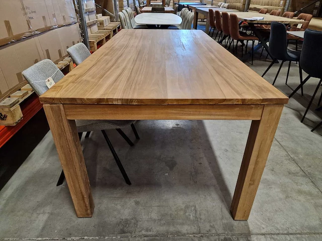 Birlington teak interieurtafel natural 220 x 100cm massief - poten 10cm - afbeelding 2 van  4