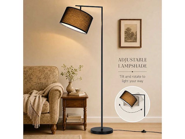 Black arch vloerlamp lampenkap vintage e27 voetschakelaar 166cm - afbeelding 2 van  6
