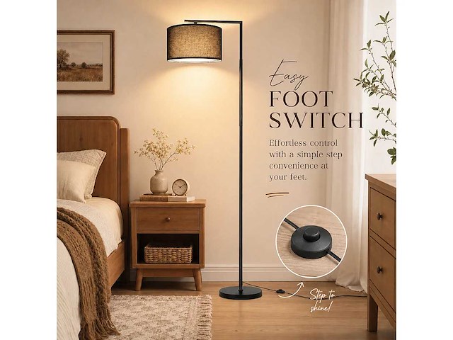 Black arch vloerlamp lampenkap vintage e27 voetschakelaar 166cm - afbeelding 3 van  6