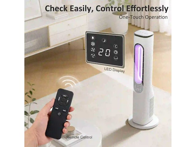 Bladloze kolomventilator met led-afstandsbediening 3 snelheden 3 modi - afbeelding 4 van  5