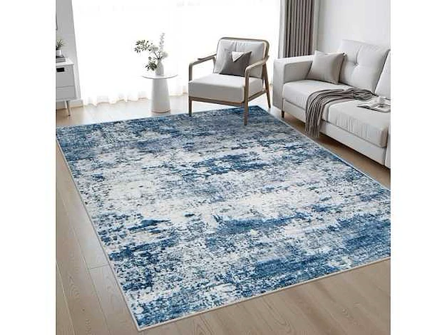 Blauw tapijt 120 x 170 cm – abstract patroon vintage stijl verouderd effect - afbeelding 1 van  5