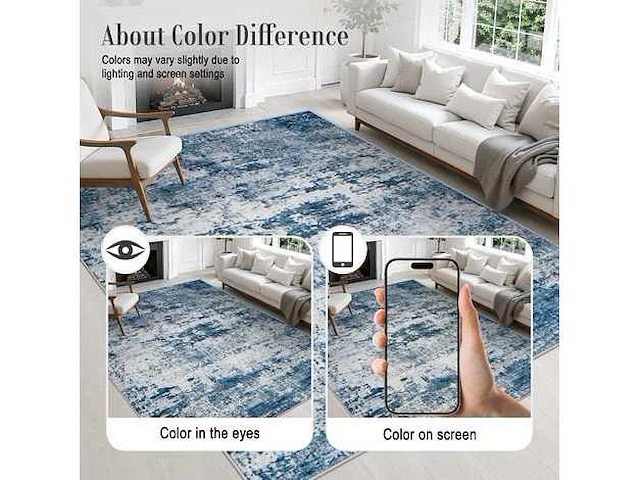 Blauw tapijt 120 x 170 cm – abstract patroon vintage stijl verouderd effect - afbeelding 2 van  5