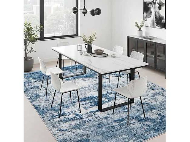 Blauw tapijt 120 x 170 cm – abstract patroon vintage stijl verouderd effect - afbeelding 4 van  5