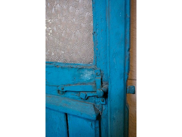 Blauwe deur met glas - afbeelding 2 van  4