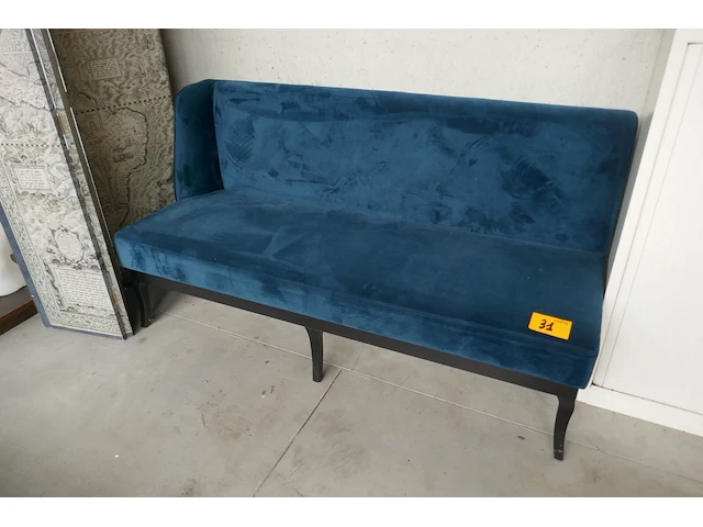 Blauwe fluwelen zitbank - afbeelding 1 van  3