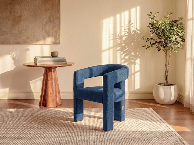 Blauwe stoffen fauteuil - afbeelding 1 van  5