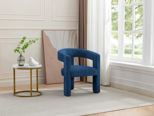 Blauwe stoffen fauteuil - afbeelding 2 van  5