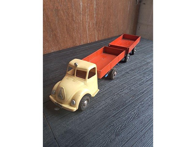 Blikken vrachtwagen met aanhangwagen made in germany l 630mm b 130mm h 130mm - afbeelding 3 van  10